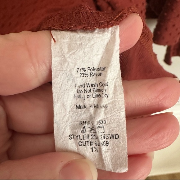 W5 Anthropologie Womens 3/4 Flowy Sleeve Scoop Neck Swiss Dot Rust Top Sz 1X GUC - Picture 5 of 6